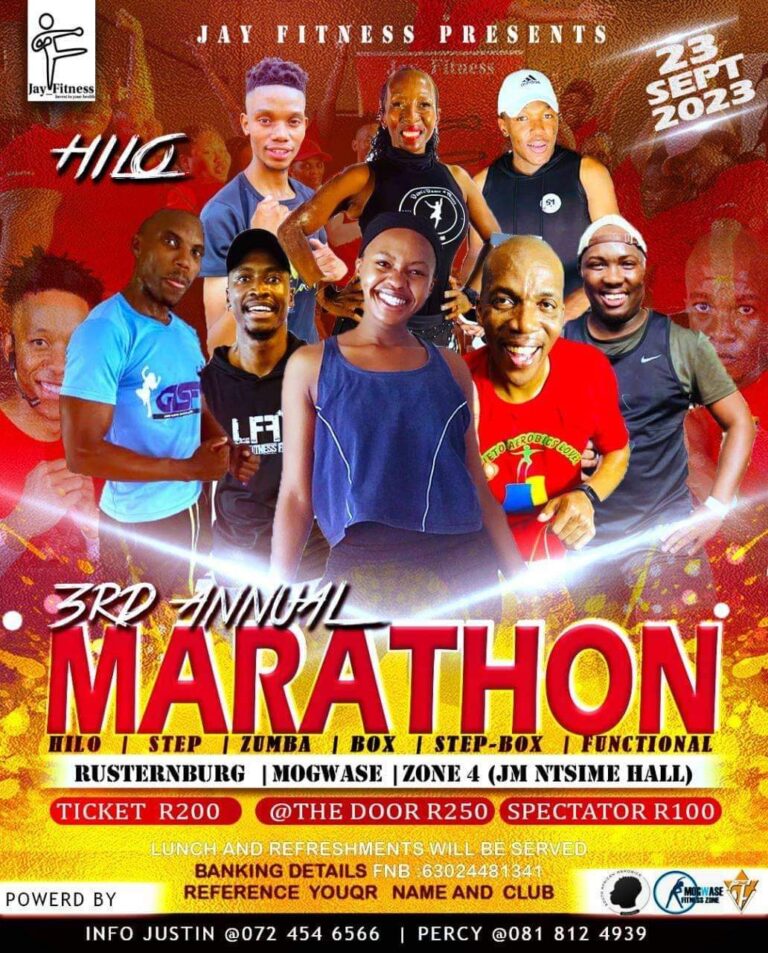 Join the Aerobics Marathon Extravaganza with Mororiseng FitnessZone at Jay Fitness Aero Club! 🏋️‍♂️